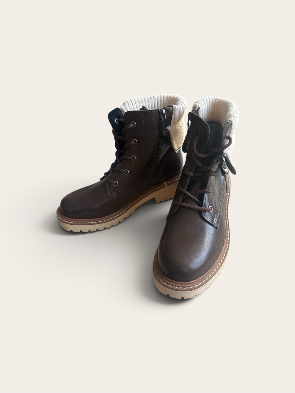 AquaDiva Dark Brown Lace-Up Winter Boots with Knit Collar New Size 9.5
